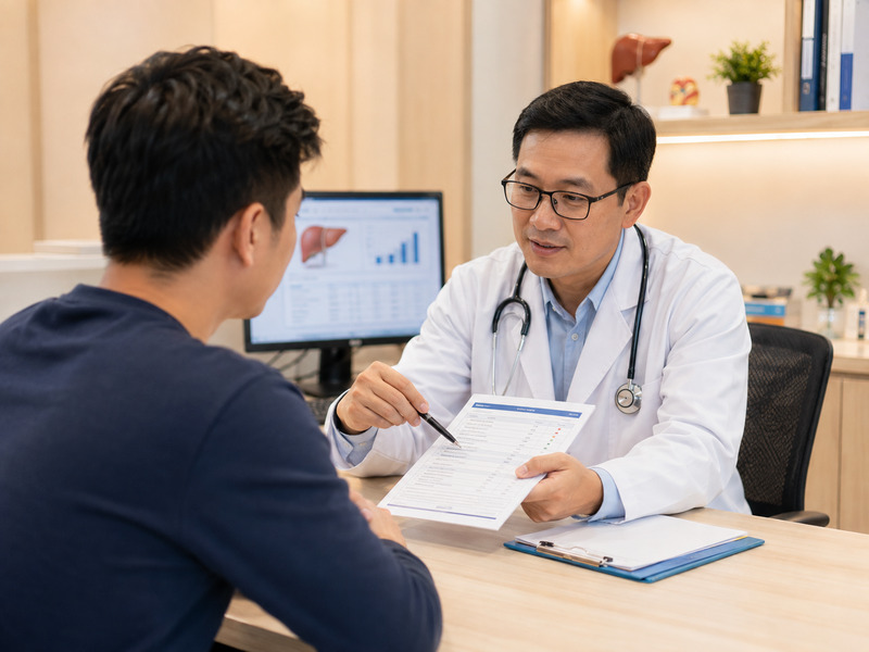 Bác sĩ tư vấn kết quả xét nghiệm gan cho người khám