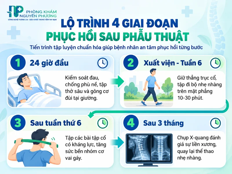 Lộ trình bốn giai đoạn phục hồi chức năng sau phẫu thuật cột sống cổ
