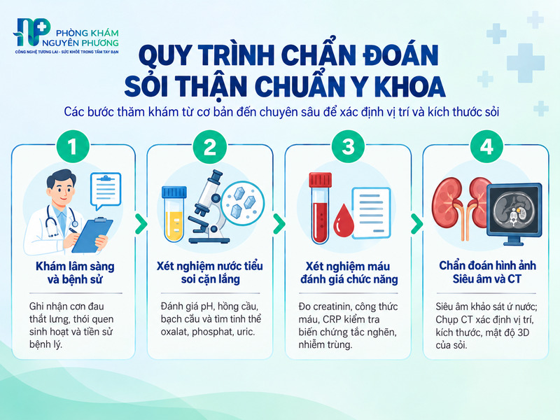 Các bước chẩn đoán và tầm soát sỏi thận tại cơ sở y tế