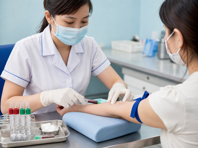 Điều dưỡng thực hiện lấy mẫu máu xét nghiệm cho người bệnh