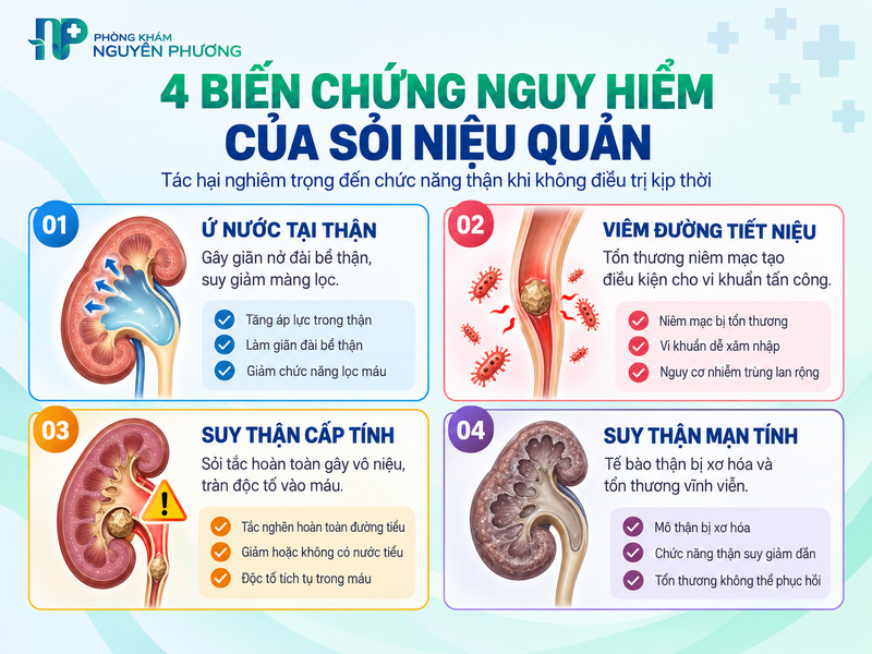 Biến chứng thận nghiêm trọng do tắc nghẽn sỏi niệu quản kéo dài
