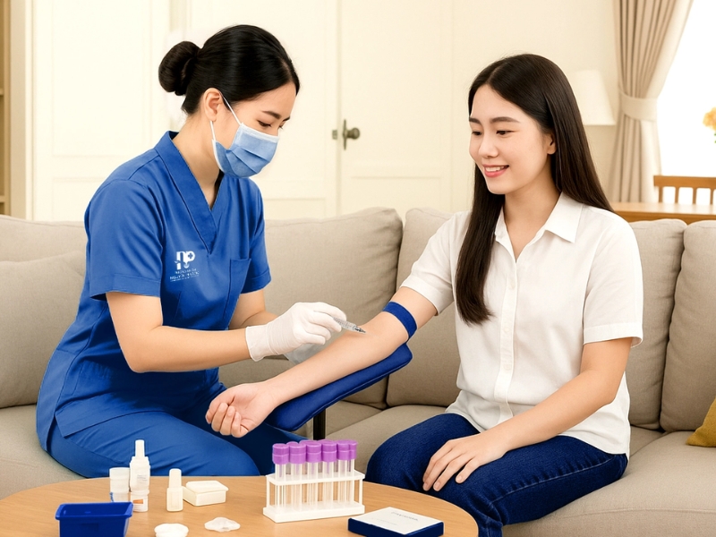 Quá trình lấy mẫu máu được thực hiện bằng vật tư vô khuẩn