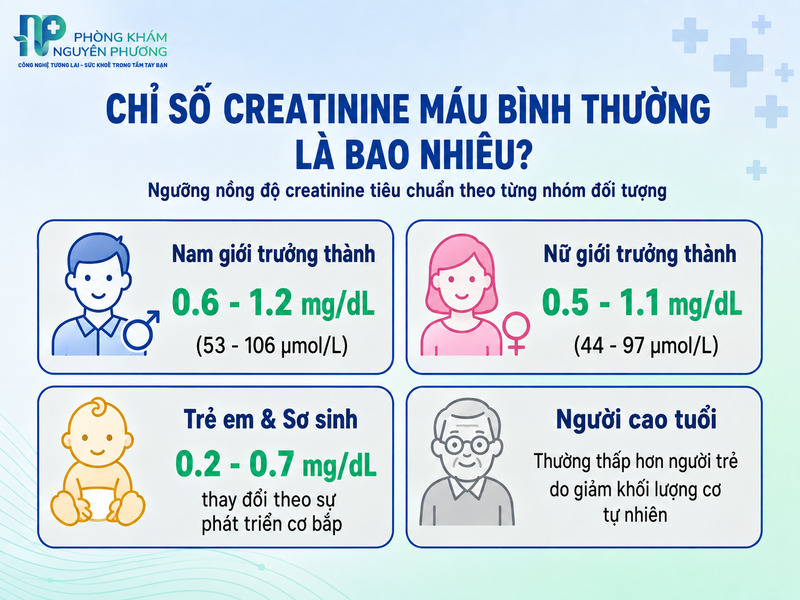 Bảng tham chiếu nồng độ creatinine tiêu chuẩn ở các đối tượng