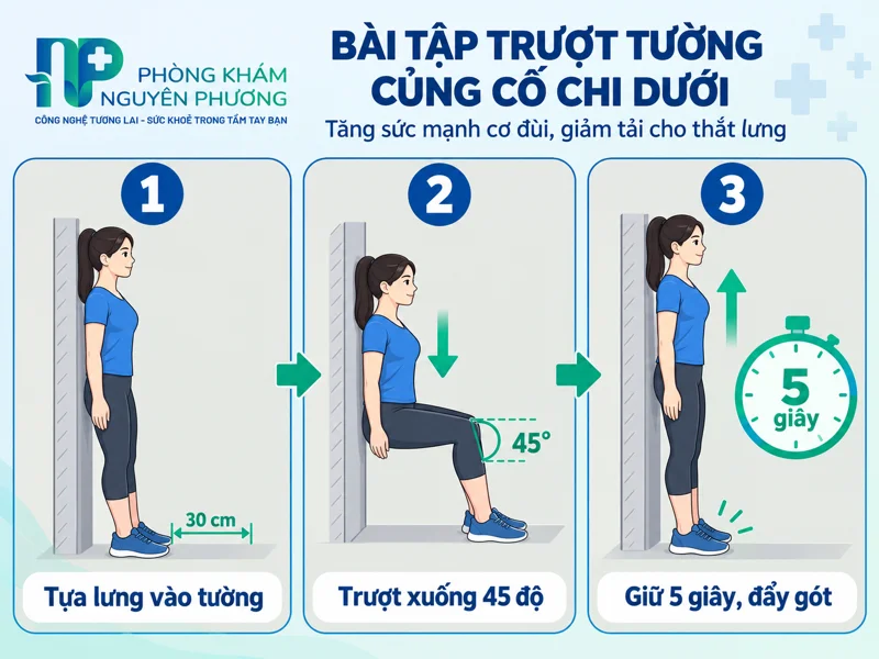 Hướng dẫn 3 bước thực hiện bài tập trượt tường củng cố chi dưới