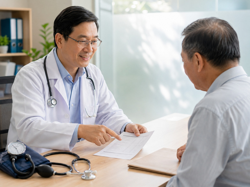Bác sĩ tư vấn kết quả xét nghiệm cho người bệnh