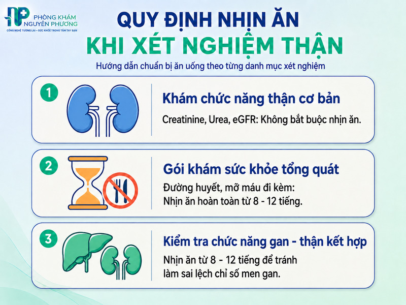 Hướng dẫn chuẩn bị ăn uống tương ứng với từng danh mục xét nghiệm thận