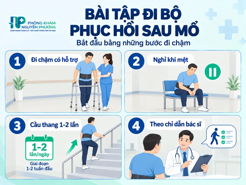 Lưu ý khi thực hiện bài tập đi bộ phục hồi sau mổ