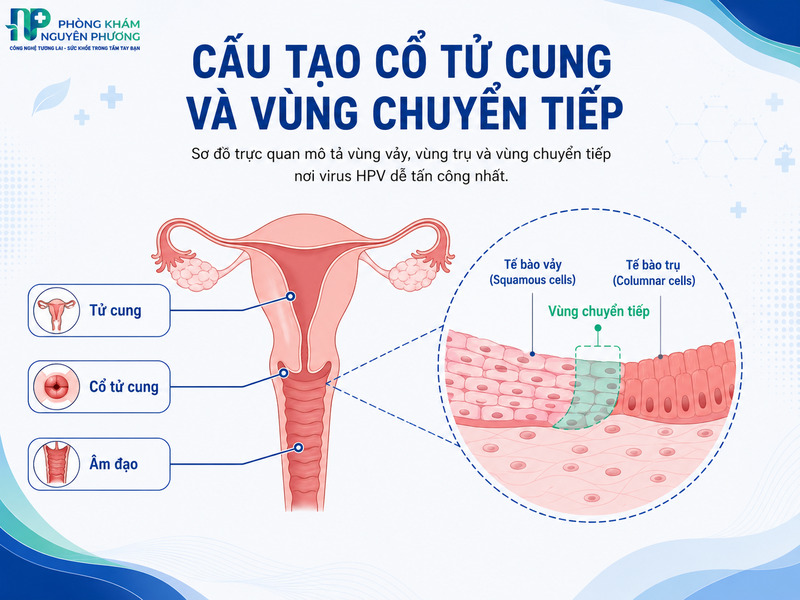 Cấu trúc giải phẫu học của cổ tử cung và vị trí dễ phát sinh tế bào ác tính