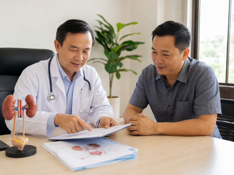 Bác sĩ tư vấn kết quả xét nghiệm chức năng thận cho bệnh nhân
