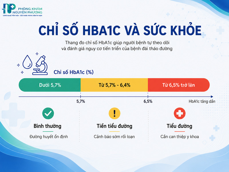 Phân loại ba mức chỉ số HbA1c theo tiêu chuẩn y tế.