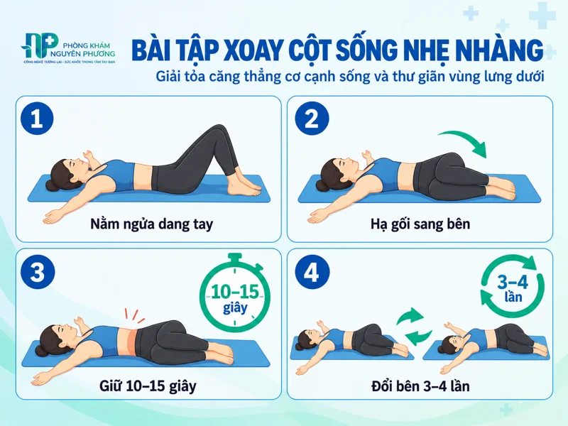 Hướng dẫn 4 bước thực hiện bài tập xoay cột sống nhẹ nhàng
