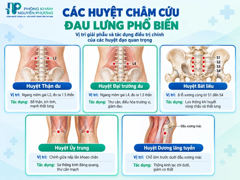 Vị trí và tác dụng của các huyệt châm cứu đau lưng