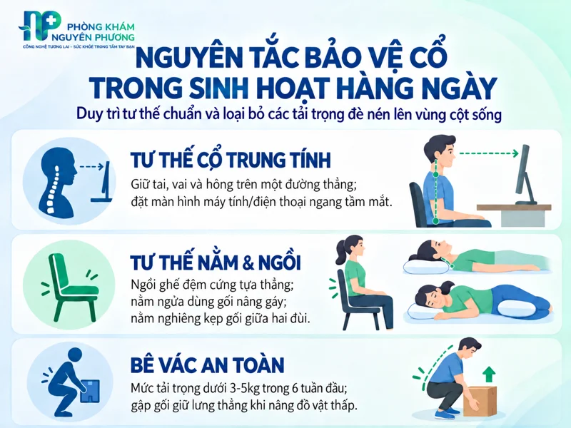 Các nguyên tắc bảo vệ cột sống cổ trong sinh hoạt hàng ngày