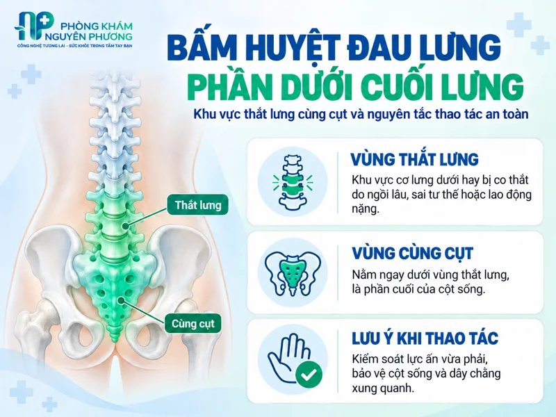 Vùng thắt lưng cùng cụt và lưu ý khi bấm huyệt đau lưng dưới