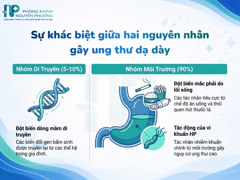 Sự khác biệt giữa ung thư dạ dày do di truyền và biến đổi gen
