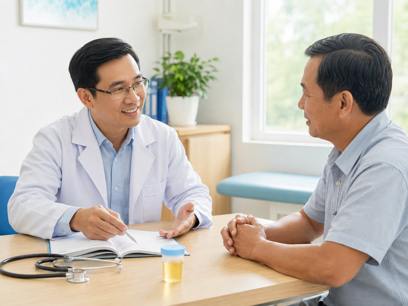 Bác sĩ tư vấn cho người bệnh có dấu hiệu nước tiểu bất thường
