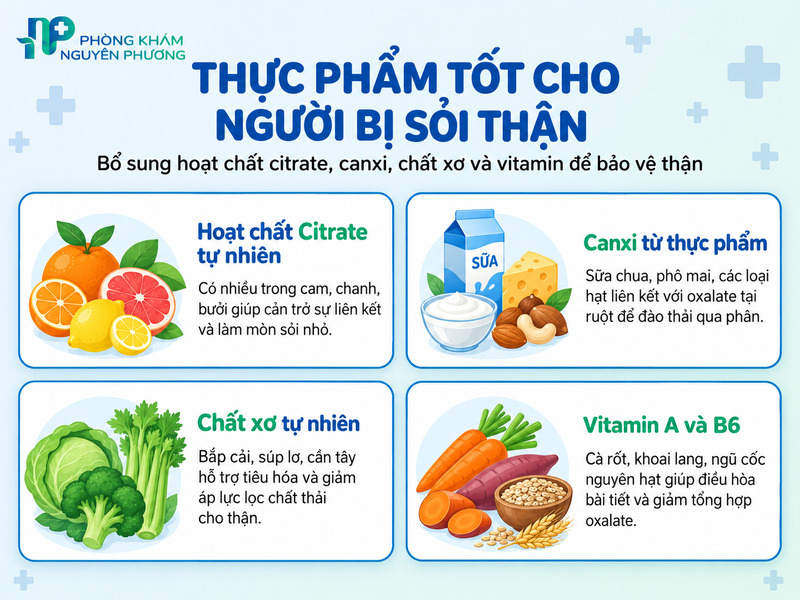 Bốn nhóm dưỡng chất thiết yếu hỗ trợ phòng ngừa và làm mòn sỏi