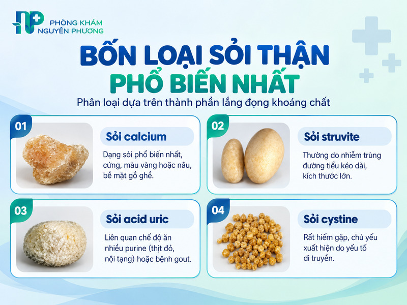 Phân loại các nhóm sỏi thận dựa trên thành phần lắng đọng khoáng chất