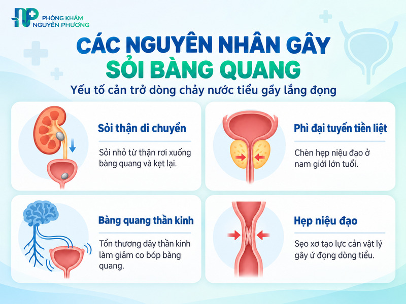 Các bệnh lý phổ biến cản trở dòng tiểu gây sỏi bàng quang