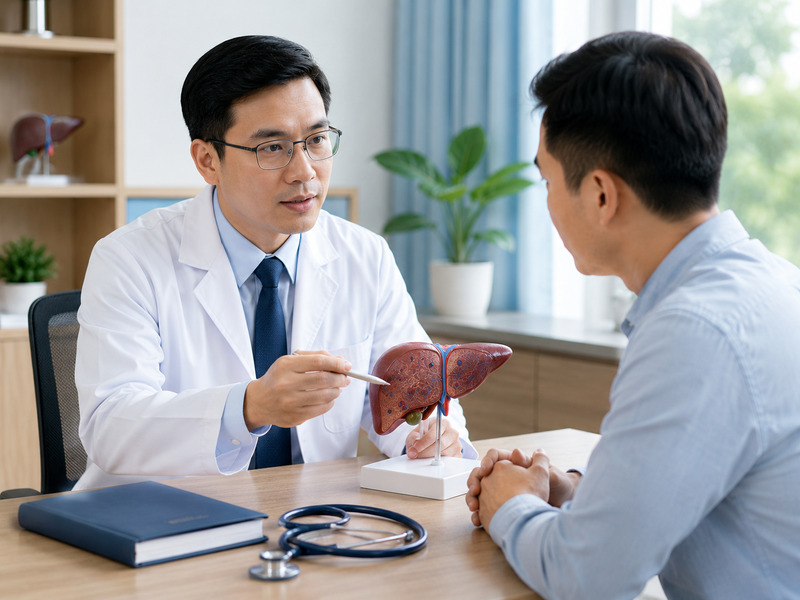 Bác sĩ chuyên khoa đang phân tích các yếu tố nguy cơ tăng men gan cho người bệnh.