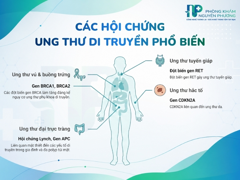 Các loại ung thư di truyền thường gặp và các đột biến gen liên quan cần chủ động tầm soát