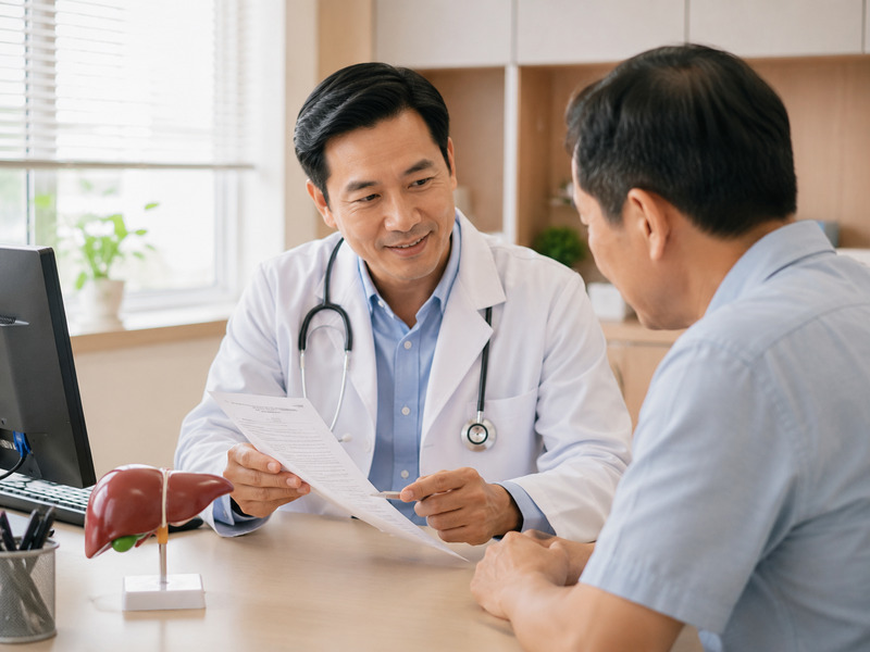 Bác sĩ chuyên khoa giải thích cặn kẽ về chỉ số men gan tăng cho bệnh nhân.