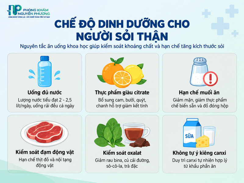 Những lưu ý trong chế độ ăn uống cho người bị sỏi thận.
