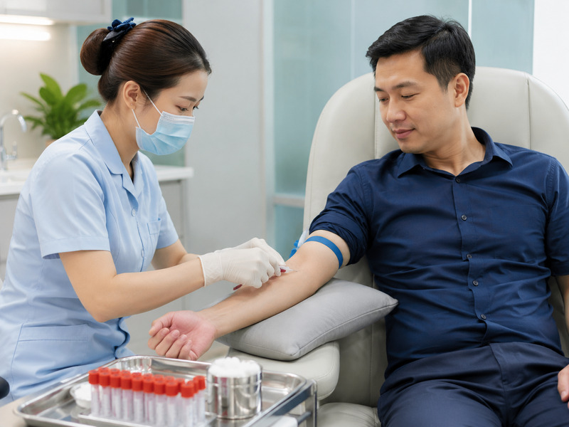 Quy trình lấy mẫu máu xét nghiệm an toàn và chuyên nghiệp tại phòng khám.