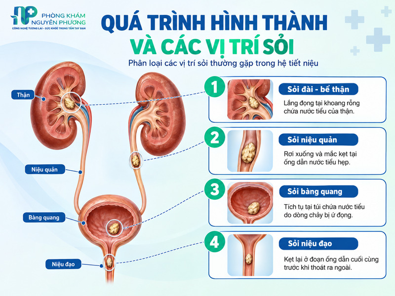 Cơ chế hình thành và các vị trí sỏi xuất hiện