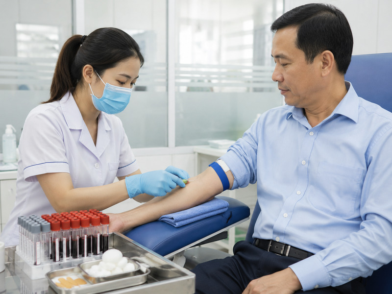 Quy trình lấy mẫu máu tĩnh mạch được thực hiện nhẹ nhàng, chuẩn y khoa tại phòng khám.