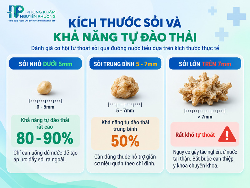 Tỷ lệ tự đào thải sỏi thận ra ngoài dựa trên kích thước thực tế