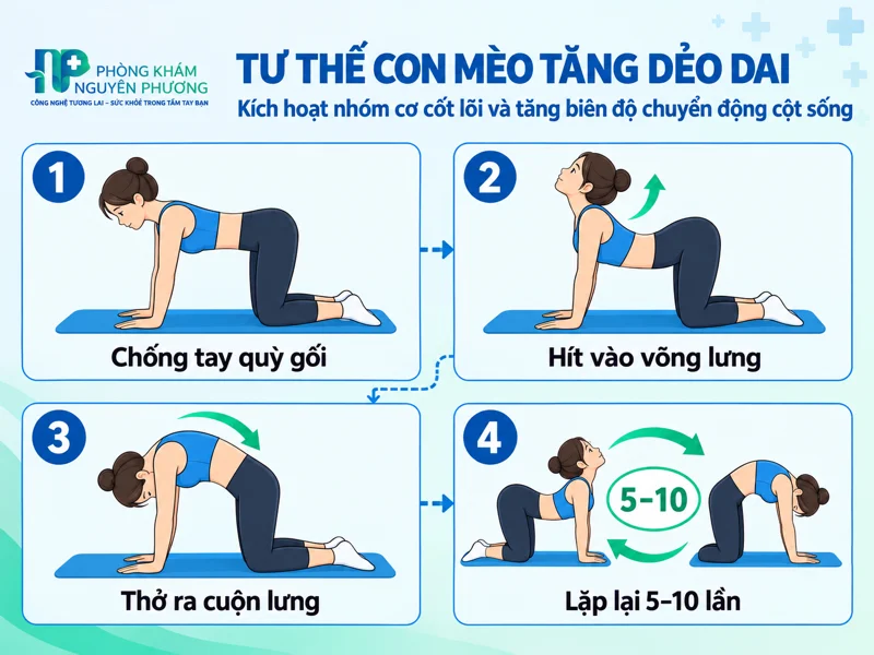 Hướng dẫn 4 bước thực hiện tư thế con mèo tăng dẻo dai
