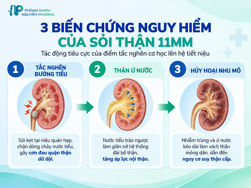 Sỏi thận kích thước lớn gây tắc nghẽn và hủy hoại nhu mô