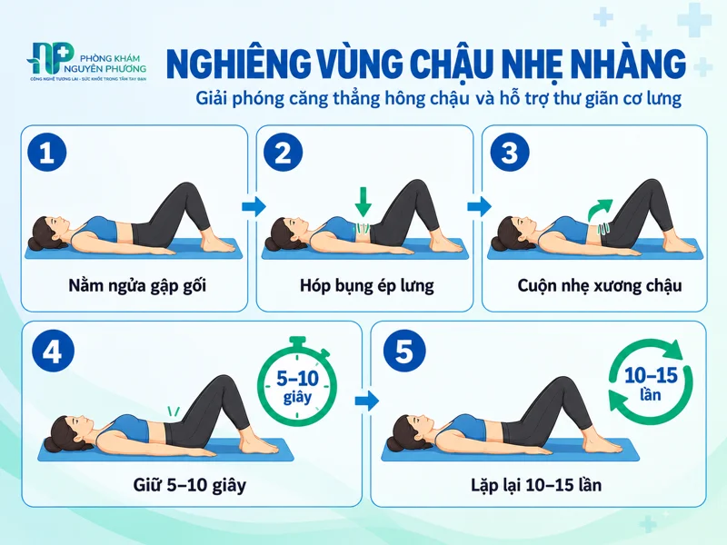 Hướng dẫn 5 bước thực hiện tư thế nghiêng vùng chậu nhẹ nhàng