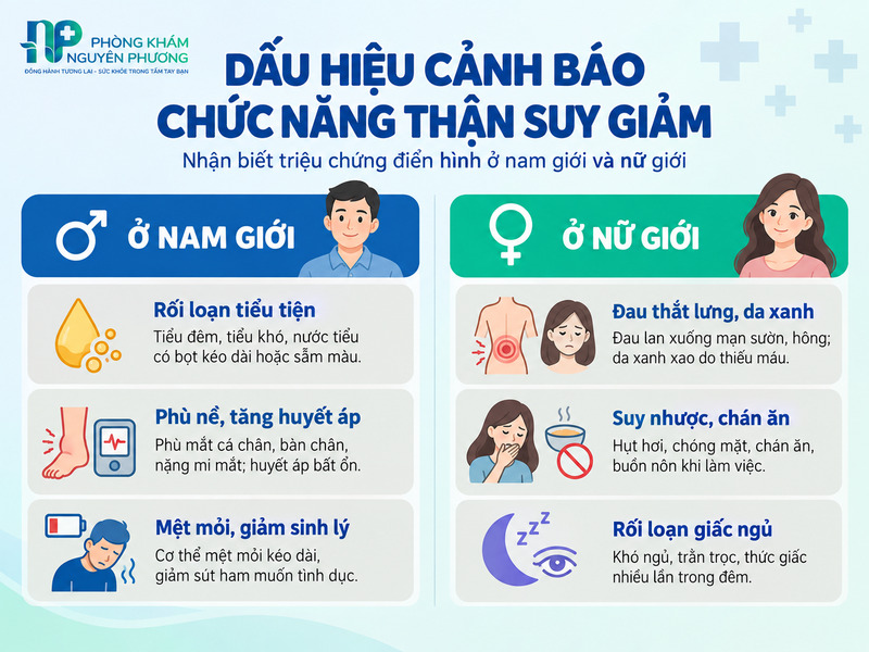 Triệu chứng thận yếu điển hình ở nam và nữ