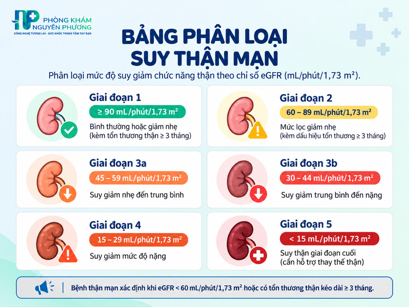 Bảng phân loại các giai đoạn bệnh thận mạn tính