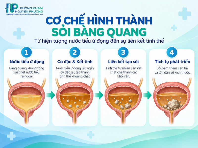 Quá trình hình thành sỏi bàng quang từ nước tiểu cô đặc