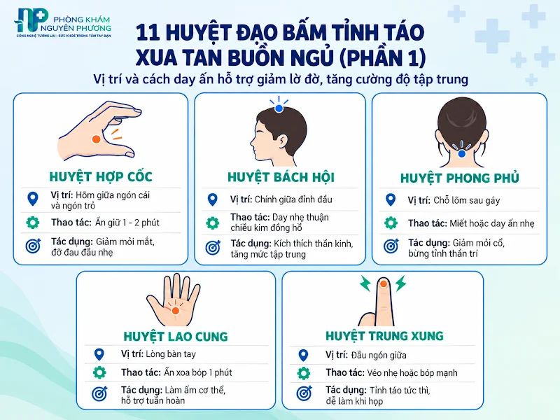 Vị trí các huyệt đạo quan trọng giúp xua tan cơn buồn ngủ (phần 1)