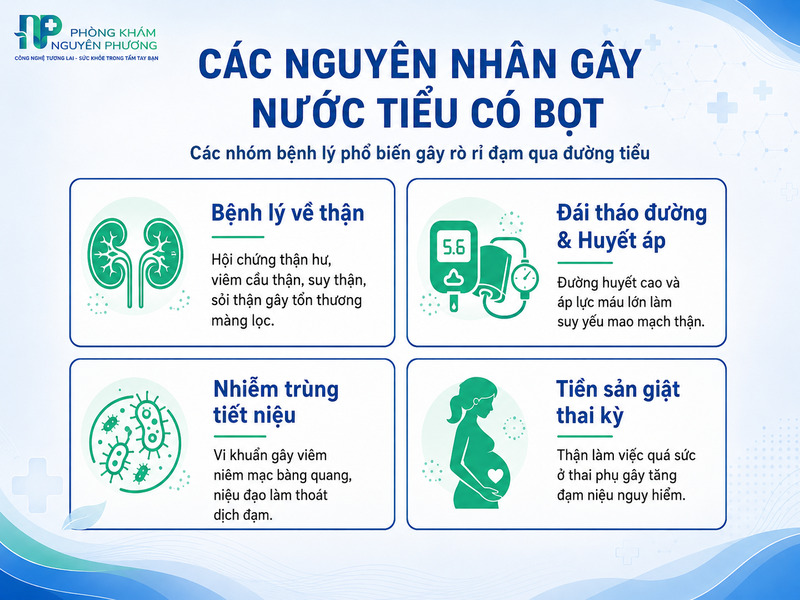 Các nhóm bệnh lý phổ biến gây hiện tượng nước tiểu có bọt