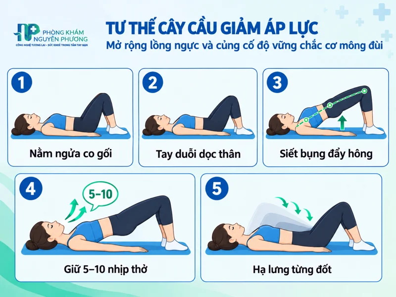 Hướng dẫn 5 bước thực hiện tư thế cây cầu giảm áp lực
