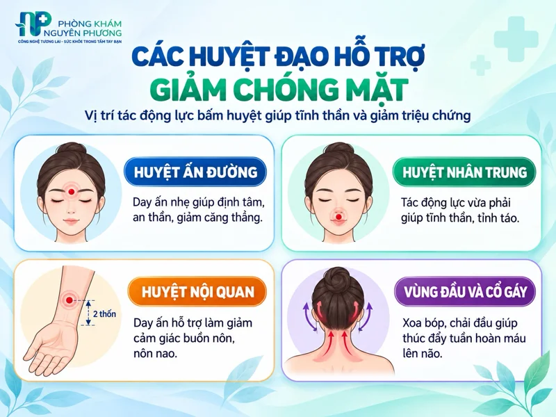Vị trí các huyệt đạo xoa bóp bấm huyệt giúp giảm chóng mặt