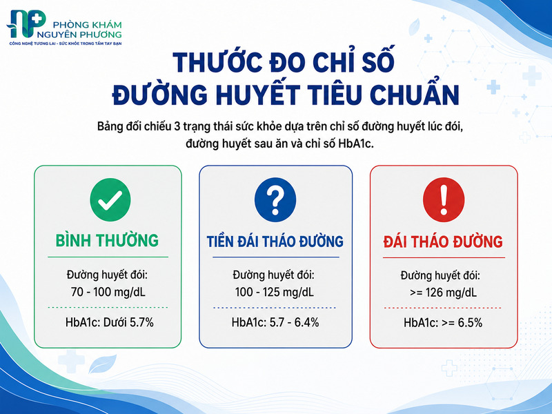 Bảng đối chiếu các chỉ số đường huyết giúp nhận biết sớm nguy cơ tiền đái tháo đường.