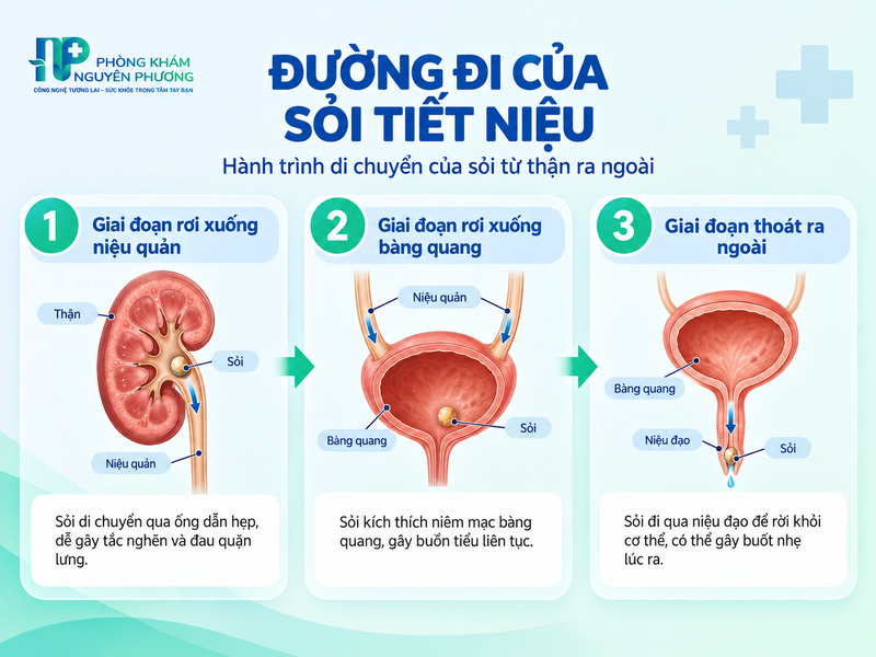 Ba giai đoạn di chuyển của sỏi tiết niệu