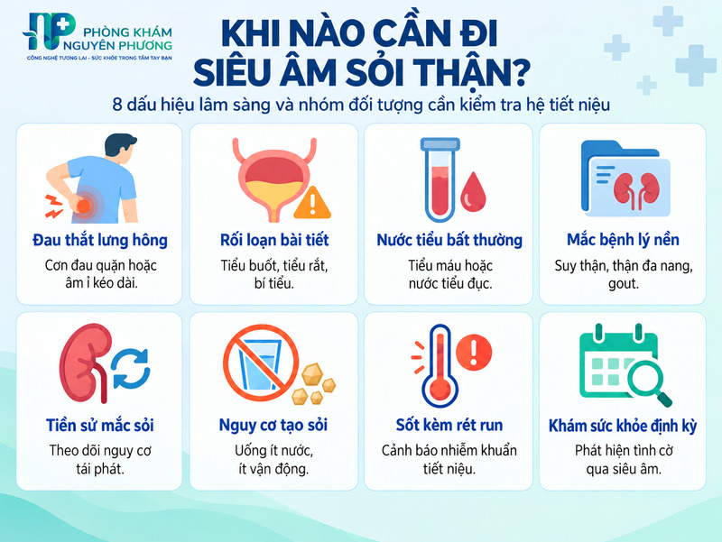 Các trường hợp được chỉ định siêu âm kiểm tra sỏi thận