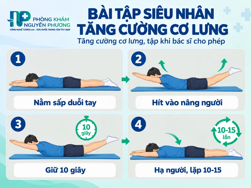 Hướng dẫn 4 bước thực hiện bài tập Siêu nhân tăng cường cơ lưng