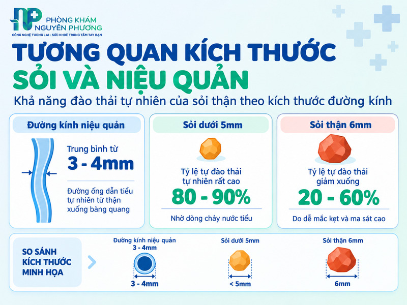 Tương quan kích thước sỏi thận và đường kính niệu quản tự nhiên