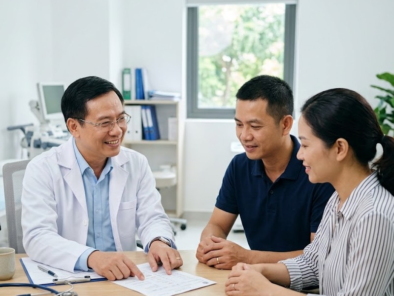 Bác sĩ tư vấn kết quả xét nghiệm gan cho người bệnh