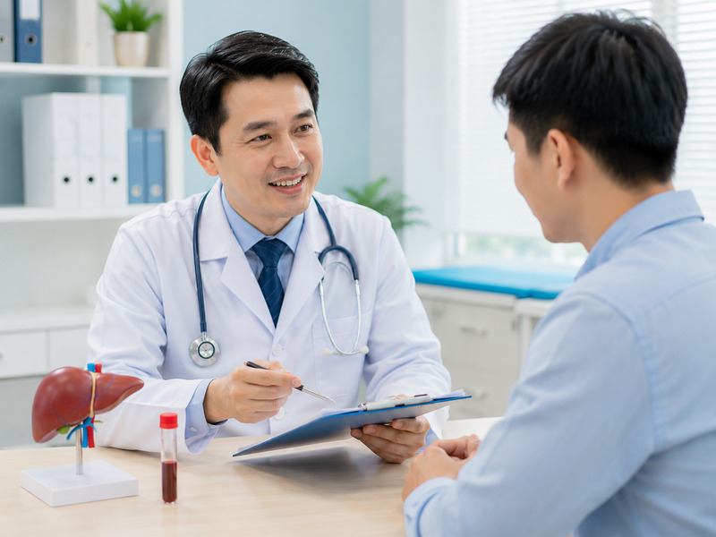 Bác sĩ tư vấn cho người bệnh về các yếu tố nguy cơ lây nhiễm virus HBV.