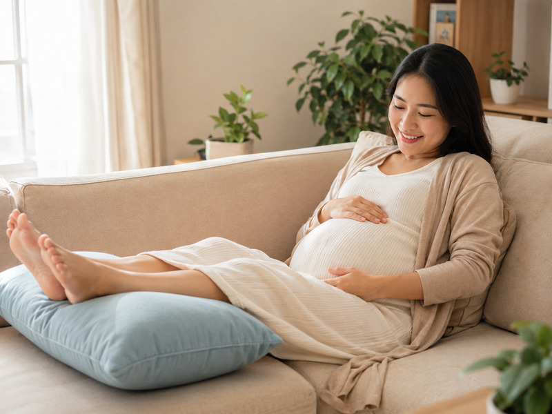 Thai phụ kê chân cao trên gối để giảm sưng phù
