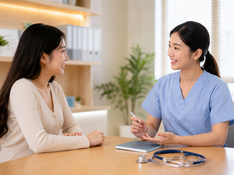 Nhân viên y tế tư vấn xét nghiệm viêm gan B cho khách hàng